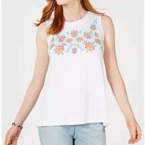 Style & Co Petite Sleeveless Embroidered Shirt